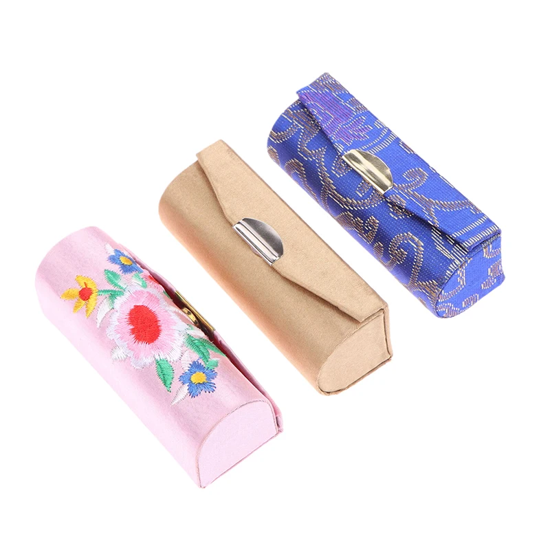 Estuche de almacenamiento de brillo de labios para mujer, estuche de lápiz labial Jacquard de flores, caja de joyería individual, bolsas de cosméticos con espejo, caja de almacenamiento de maquillaje