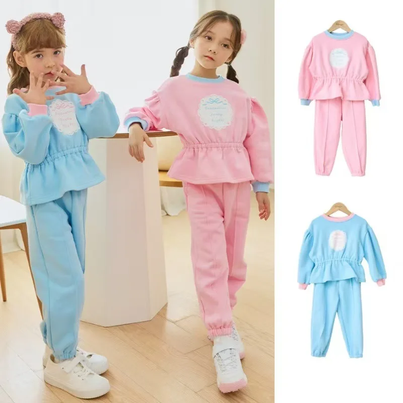 

Girls' Set 2024 Winter New Item, Comfortable Hoodie for Small and Medium-sized Children, Elastic Waist Sweatpants Two-piece Set