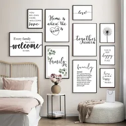 Happy Family Quote Wall Art Black White Posters Love Heart Prints Nordic Minimalist Picture Canvas Painting Living Room Decor