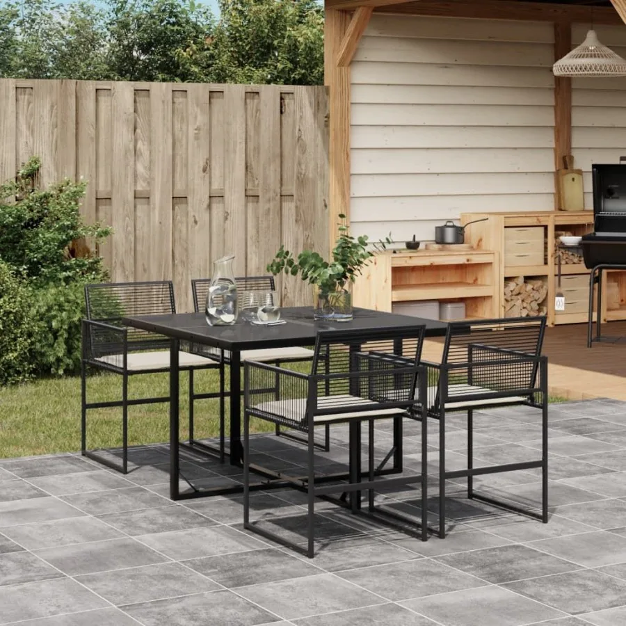 

Garden Dining Set Black PE Rattan 5Piece Set Removable Covers