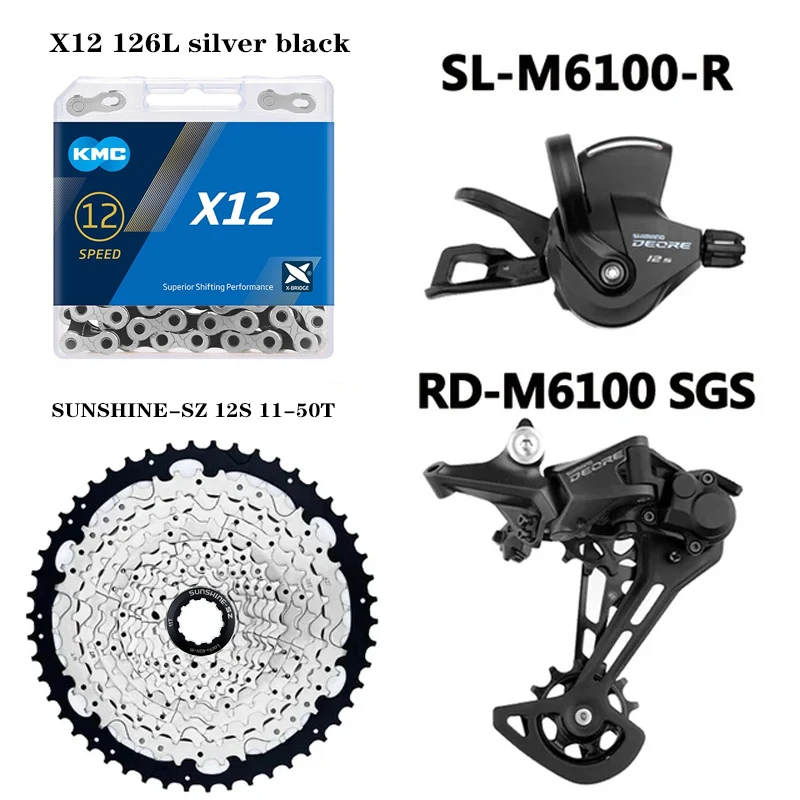 SHIMAN0 DEORE M6100 12V Groupset Mountain Bike M6100 Rear Derailleur+SL M6100 MS 51T HG 46/50/52T Flywheel KMC X12 12S Kit