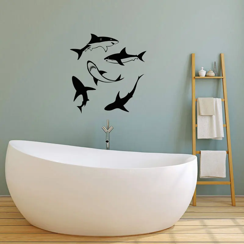 

Vinyl wall applique shark bathroom decoration concept interior mural, bathroom wall sticker fashion decoration YS04