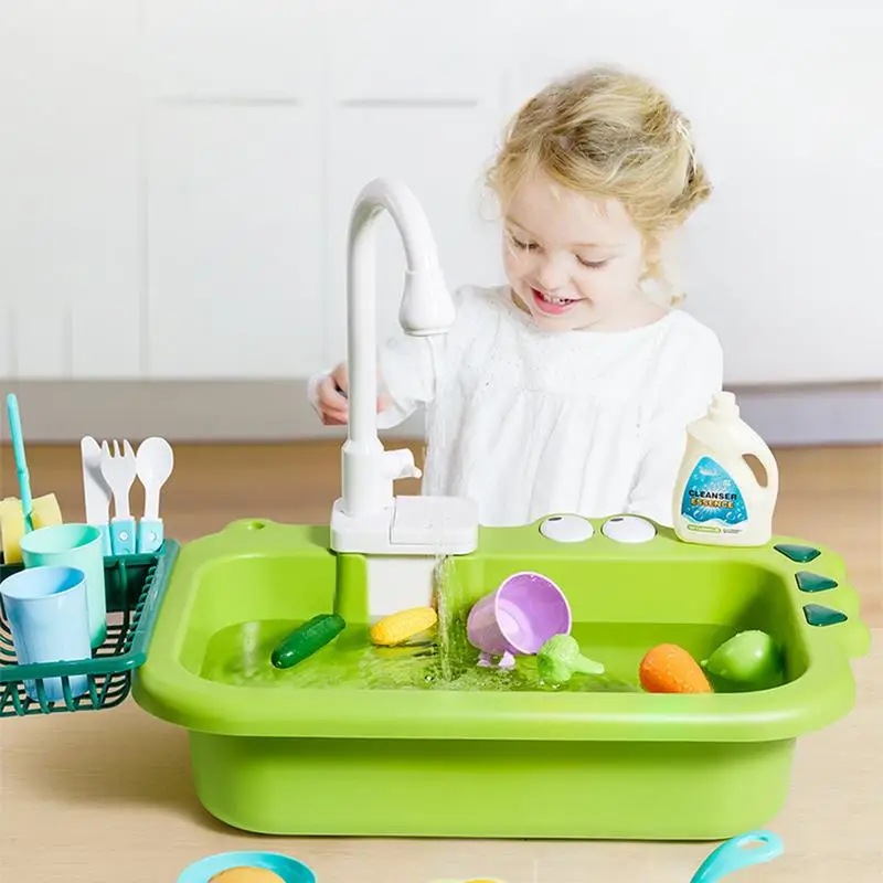 

Play Kitchen Sink Toy Electric Water Playing Set Sensory Toy With Faucet Electric Dishwasher Mini Food Pretend Play Kitchen Toy