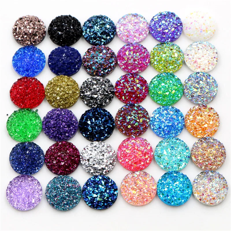 New Fashion 40pcs 10mm Mix Colors and Water Green AB Color Flat Back Resin Cabochons Cameo