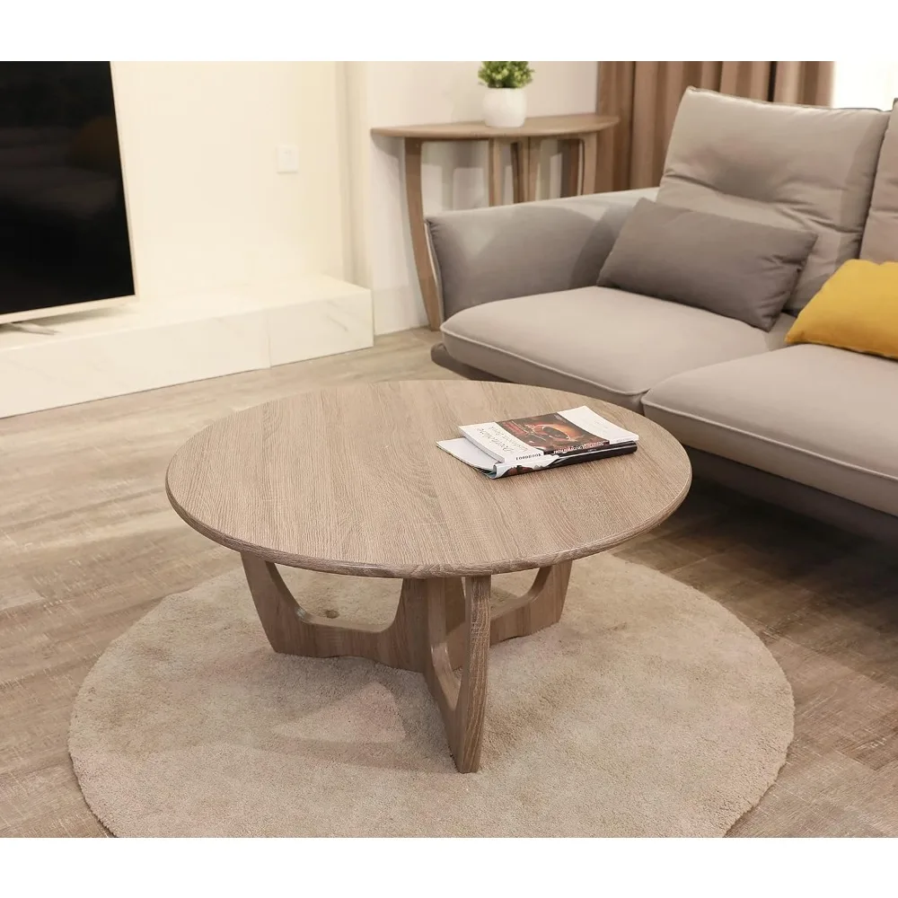 Round Coffee Table Modern Living Room Tables Home Decoration 36 X 18 Inches Natural Accent Couch Furniture Coffe Table Set