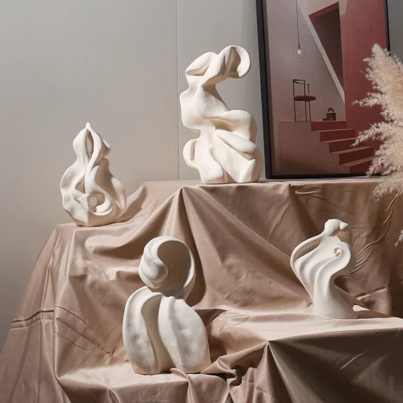 Ceramic Handicrafts Wave-folded Abstract Sculpture Irregular Handcrafted Statue Decorative Figurines Home Decoration Accessories