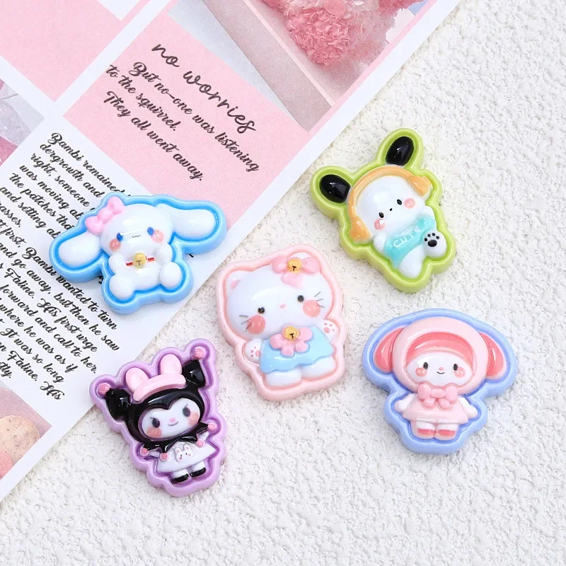 5 sztuk śliczne Sanrio Hellokitty Kuromi Cartoon żywica Flatback Charms dla majsterkowiczów rzemiosło żywiczne materiały Scrapbooking Embellisdment