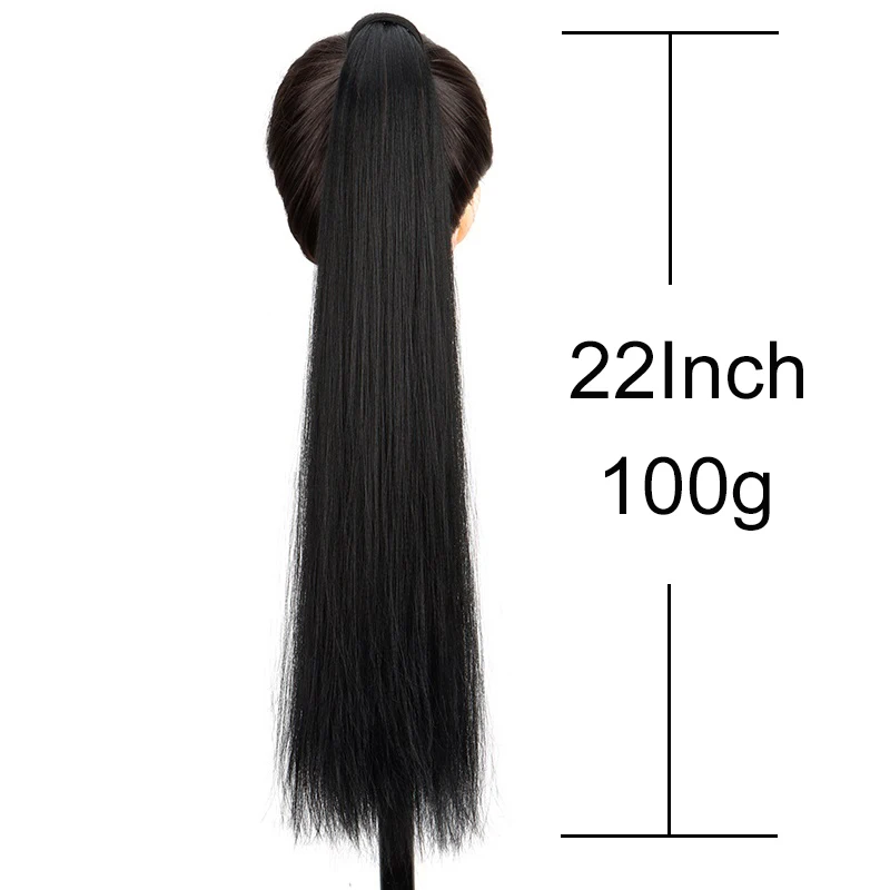 Extensión de cola de caballo sintética larga lacia de 22 pulgadas, con elástico, para trenzas DIY para mujer 2