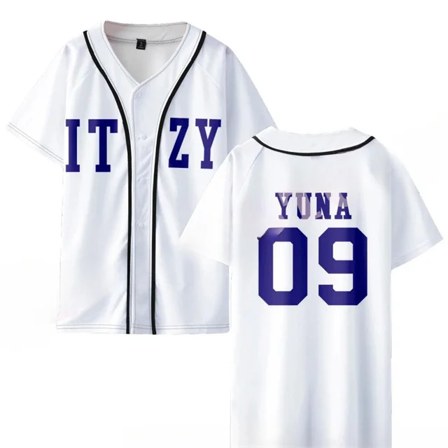 KPOP koreanisches Noon of My Business Merch Baseball Jersey T-Shirt YUNA RYUJIN CHAERYEONG LIA YEJI V-Ausschnitt Kurzarm Grafik-T-Shirts