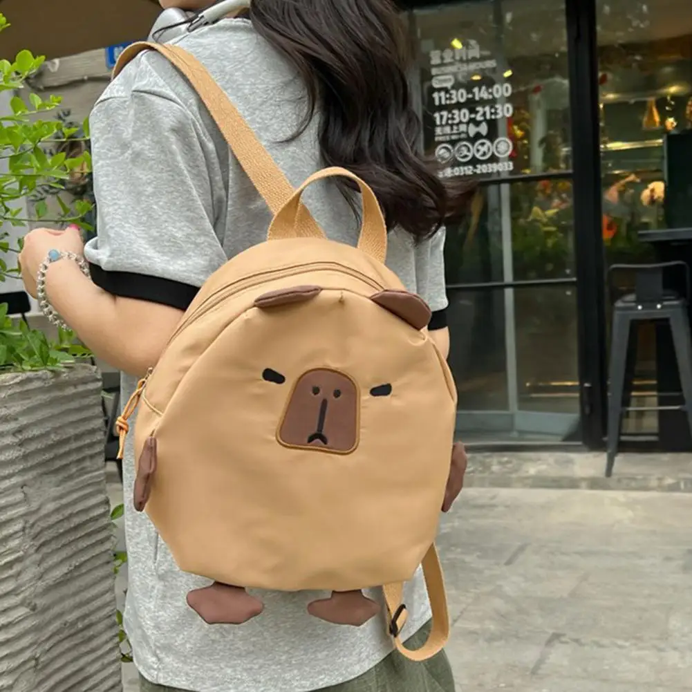 Girls Backpack Cartoon Capybara Shape Large Capacity Adjustable Shoulder Straps Travel Caping Bag Kids Schoolbag