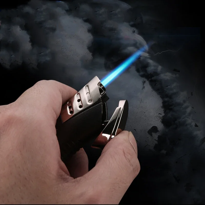 New HONEST Metal Windproof Turbine Torch Blue Flame Butane Gas Lighter Portable Carrying Cigar Lighter Essential Gift for Men