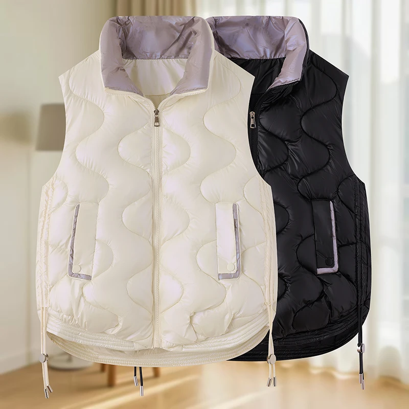 

Зимний женский хлопковый жилет с воротником-стойкой на молнии, без рукавов, свободная стеганая куртка для женщин, минималистичное укороченное женское пальто
