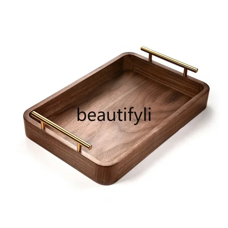 

Black walnut wood rectangular household solid wood food breakfast snack bread coffee cup tray