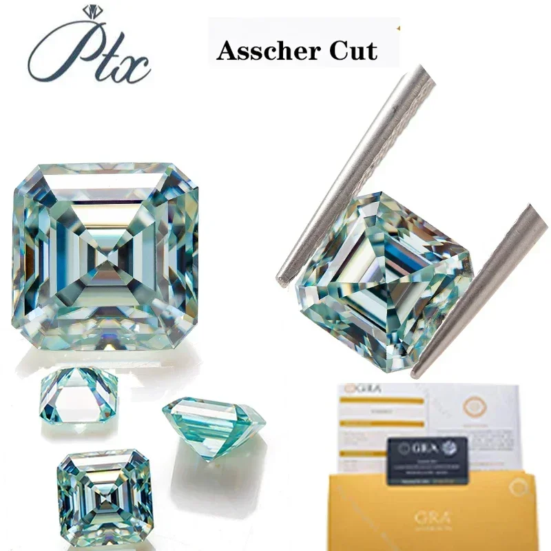 

All Size Aqua Blue Asscher Cut GRA ODM Moissanite Loose Gemstones Supplier Factory Pass Moissnaite Diamond Tester Charms