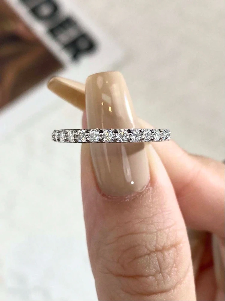 KNB 1.9 مللي متر خاتم مويسانيتي حقيقي مطابقة الزفاف الماس الفرقة للنساء 925 فضة أنثى تاج خاتم ذيل واحد مجوهرات #3