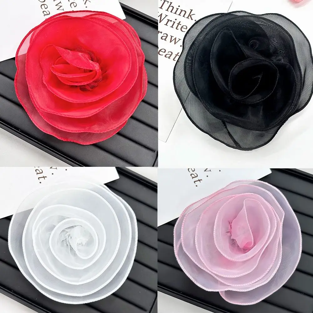 Handmade Rose Flower Brooch Clothing Dress Decoration Multi-layer Yarn Vintage Lapel Pins DIY Sewing Applique Pin-Up Brooch