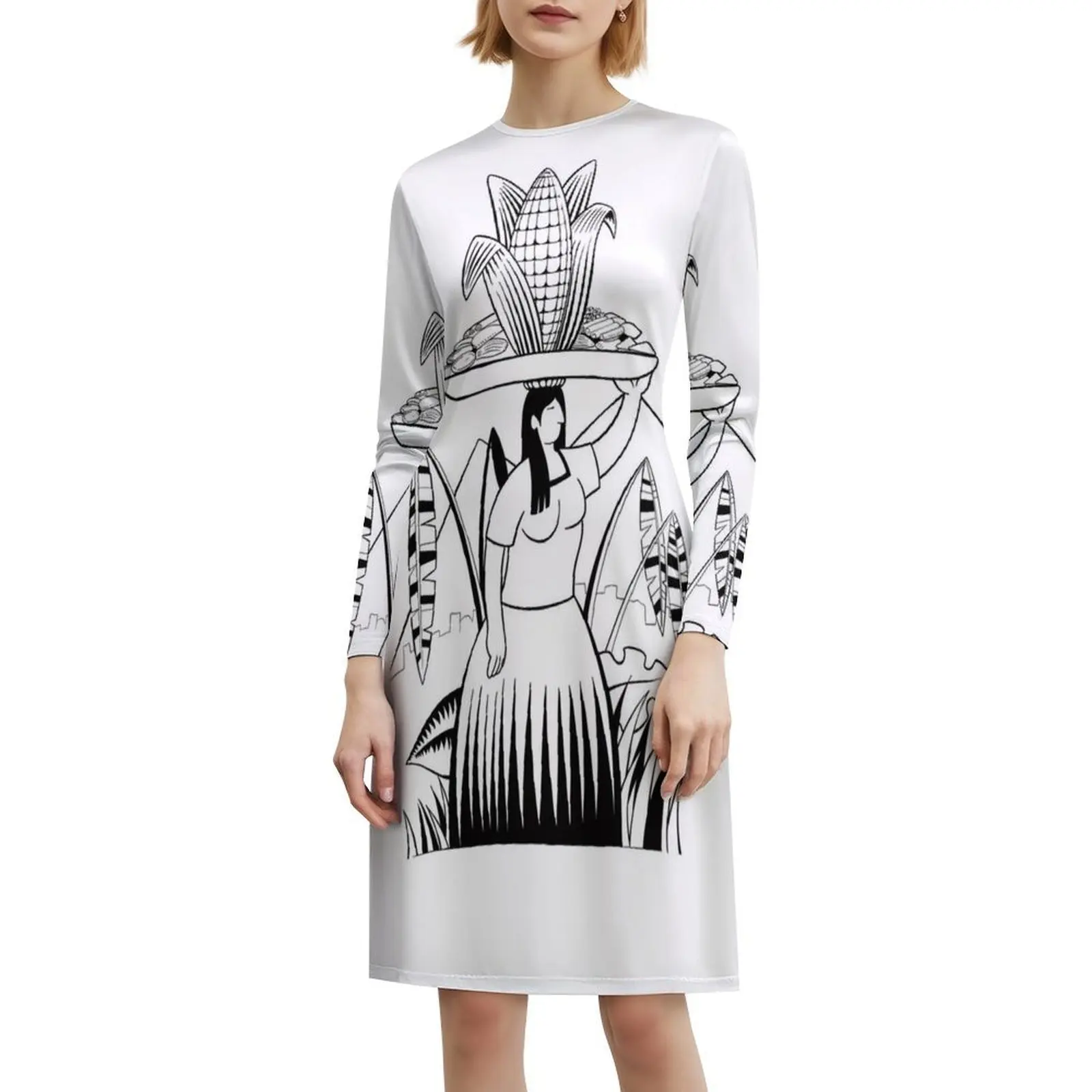 오믈렛의 역사 프레피 스타일 미니 드레스 여성용 A라인 루즈핏 캐주얼 데이 드레스 옥수수 파종밭 여성 블랙