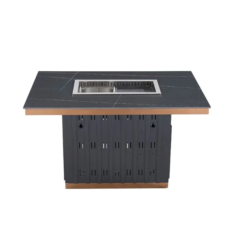 

steel rock slab Induction cooker Barbecue table Smoke exhaust Self-service grilling and rinsing integrated hot pot dining table