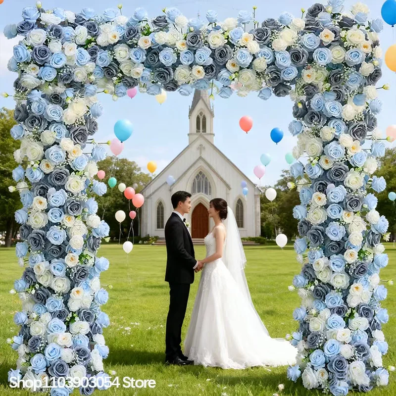Blaue Rosen-Sofa-Läufer-Deko, Blumenreihe, Hochzeits-Hintergrund-Bogenrahmen, Blumenarrangement, Bankett-Zubehör, Foto-Requisite, Schaufensterdekoration – Detail 7