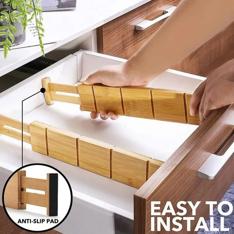 Bamboo Drawer Divider Kitchen Drawer Organizer Adjustable Expandable Drawer Dividers Easy To Install Drawer Partition