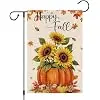 Heyfibro Happy Fall Sunflower Pumpkin Garden Flag 12x18 Double Sided Burlap, Autumn Maple Leaves Yard Flag for Thanksgiving  llz