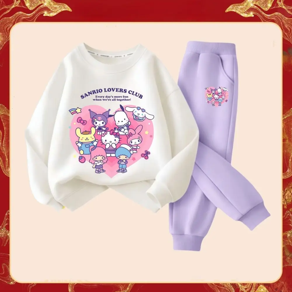 ملابس رياضية عصرية للفتيات من Sanrio Family مطبوع عليها رسوم كرتونية كورومي لربيع الخريف للأطفال بأكمام طويلة بدلة رياضية مكونة من قطعتين #4
