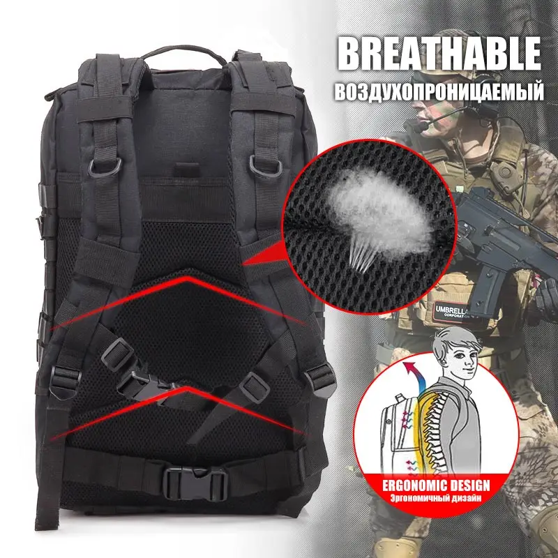 Mochila táctica de viaje para hombre, bolsa de gran capacidad, impermeable, para deportes al aire libre, multifuncional, 50L/25L