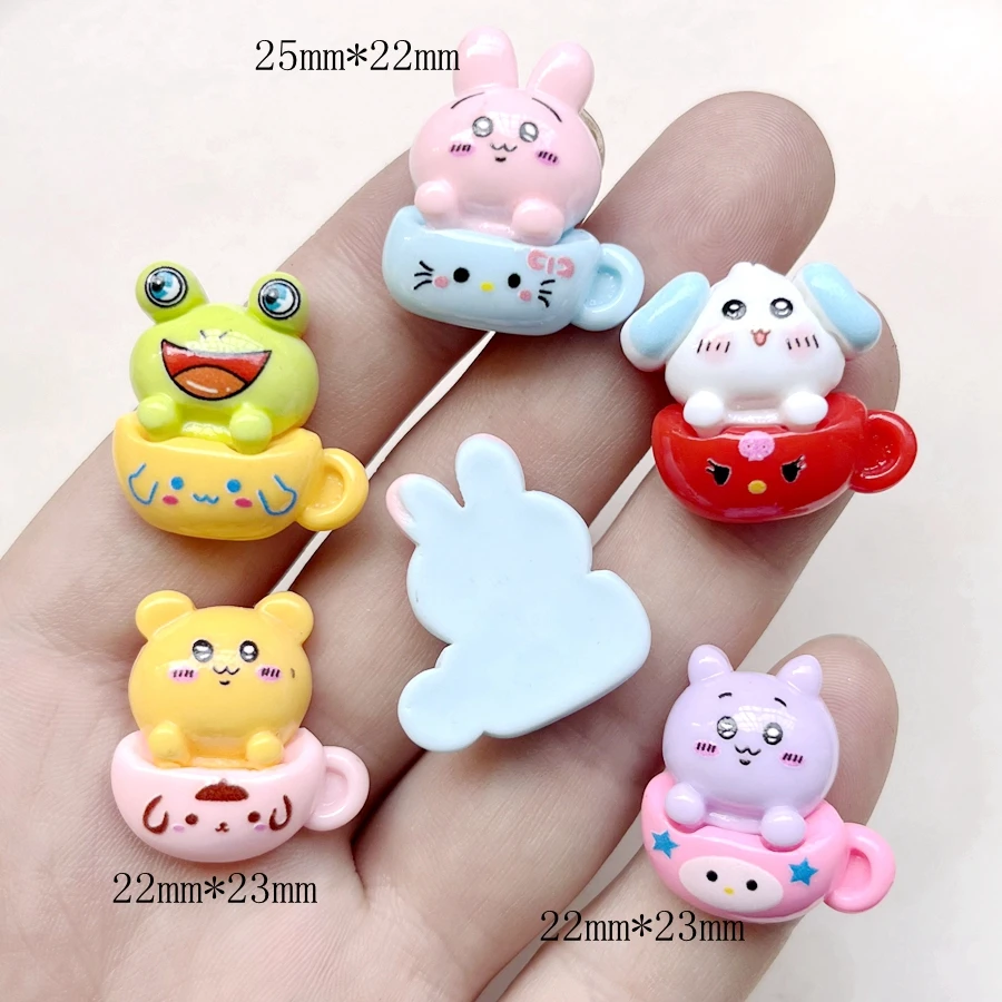 10PCS Cute Frog Bear Rabbit Animal series cup Resin Flat back scrapbook figurine DIY bow decorative accessories crafts