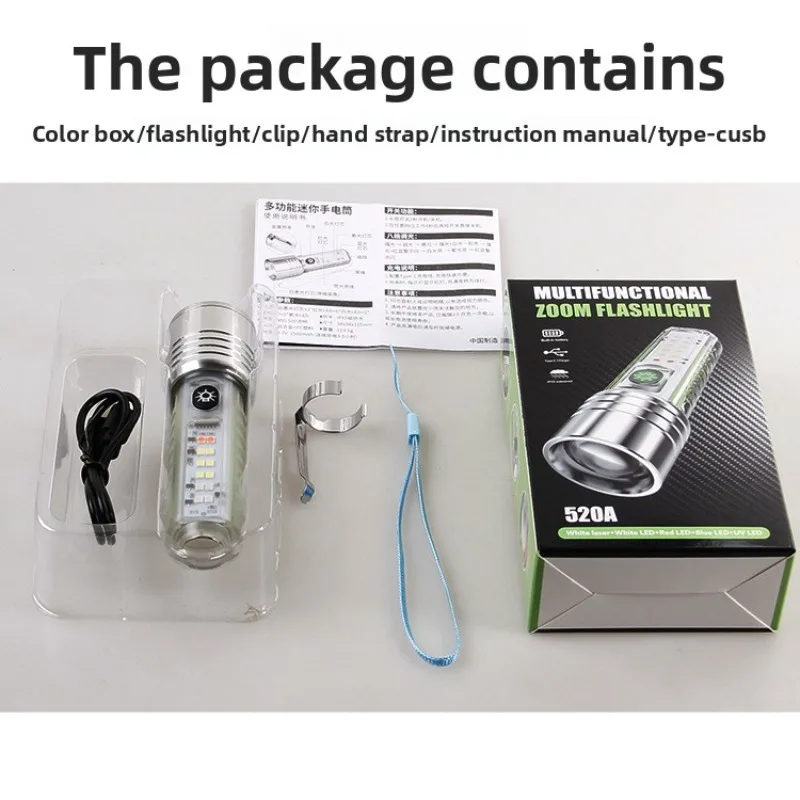 مصباح يدوي ليزر أبيض عالي السطوع: مصباح يدوي صغير 520 أمبير متعدد الوظائف من النوع C مع ستروب أحمر وأزرق، ميزة فلورسنت #6