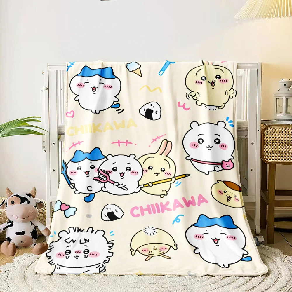 Kawaii Chiikawa Cartoon soft Blanket, Used for Sofa, Bedroom, Travel, Camping, Livingroom, Office, Couch,Chair,Home,girl's Gift