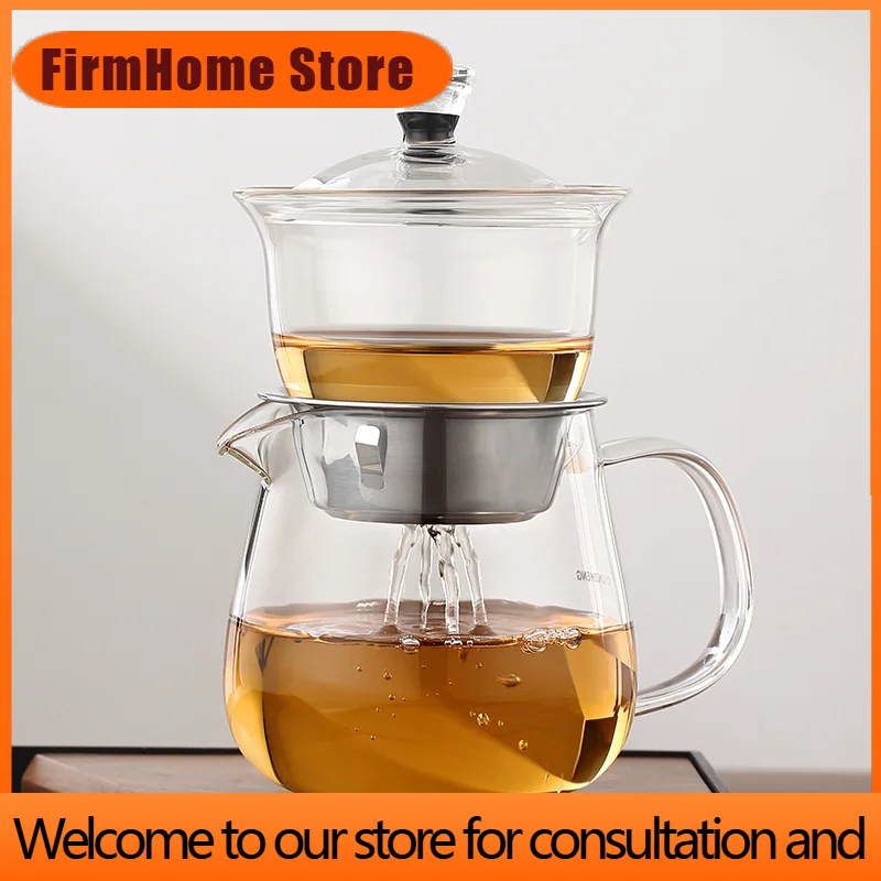 FirmHome StoreGlass Teapot Set Semi-automatic Drip With Infuser Teapot Kung Fu Tea Set Household Tea Boiler Tea And Water Separa