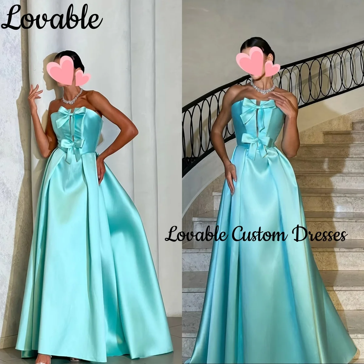 

Wedding Party Dress Customize A-Line Strapless Floor-Length Bow Luxury Evening Dresses Satin Zipper Up Sleeveless Dresses