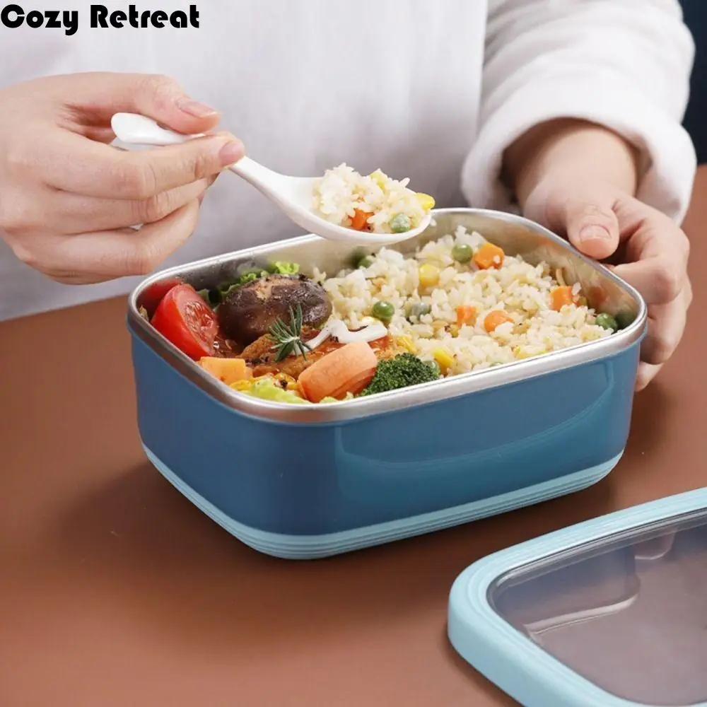 

Leakproof Stainless Steel Lunchbox Rectangular Sealed Fresh-Keeping Box 820ml Visible Lid Food Container Refrigerator