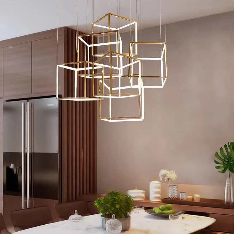 

MZISOSOD for Modern Cube LED Pendant Lights for Living Dining Room Chandeliers Home Decor Stair Loft Hanging Lamp Duplex