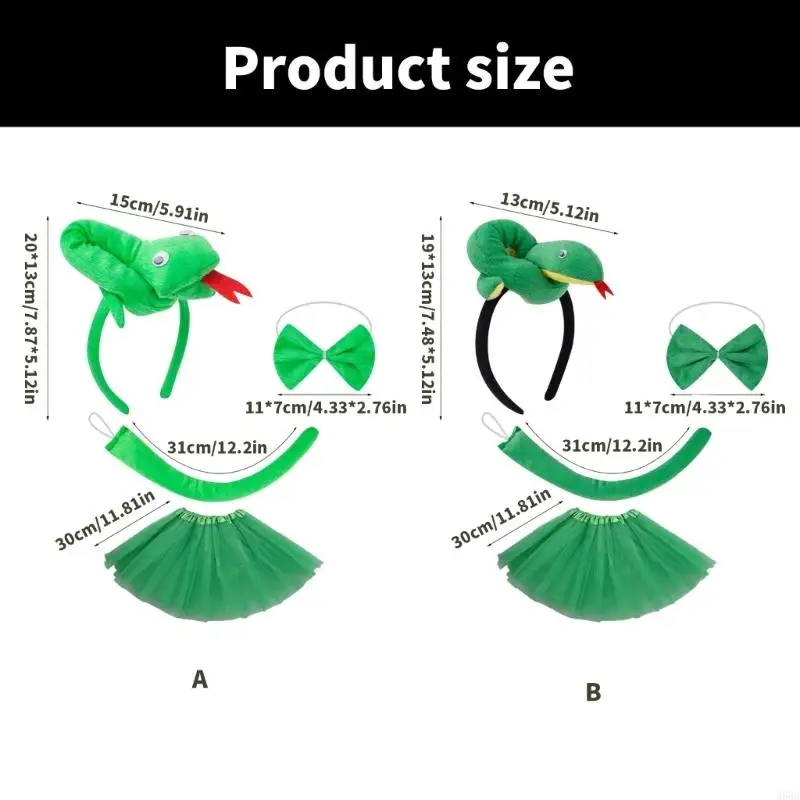 M68A Snake Role Play Outfit voor kinderen Rollenspel met staarthoofdband Bowtie -rok