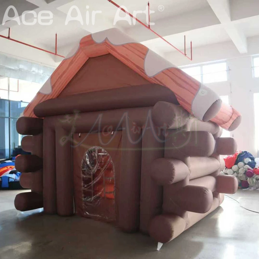 Maison de Village de noël gonflable extérieure, tente de grotte de père noël, maison gonflable en bois pour la décoration