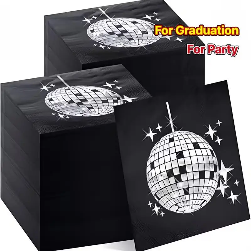 20/40/80 Peças de Guardanapos Temáticos de Bola de Discoteca, Lenços de Papel Descartáveis para Decoração de Festas de Aniversário e Casamento com Tema Disco dos Anos 70 e 80