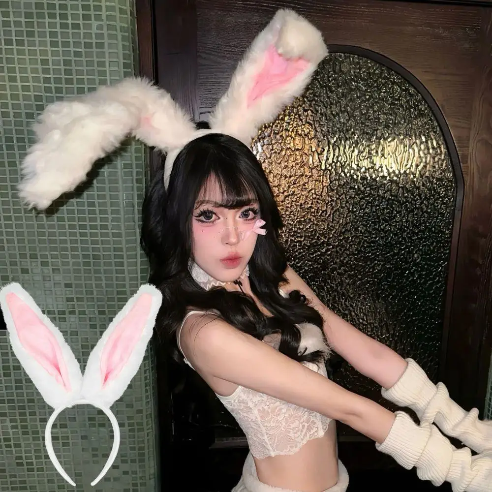 

Female Girls Lolita Cosplay Headband Fluffy Plush Long Rabbit Bunny Ears Hair Hoop Cartoon Headpiece Cosplay Hair Accessories