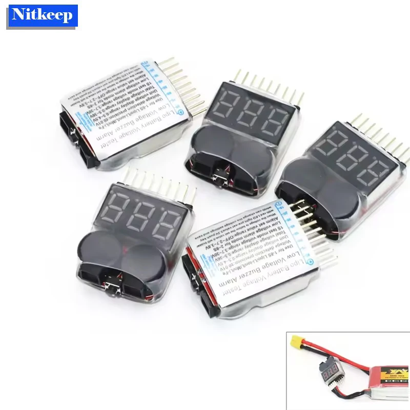 2IN1 Lipo Battery Voltage Tester Volt Meter Monitor Buzzer Alarm 1-8s 3.7V-22.2V For Rc Lipo Battery Models