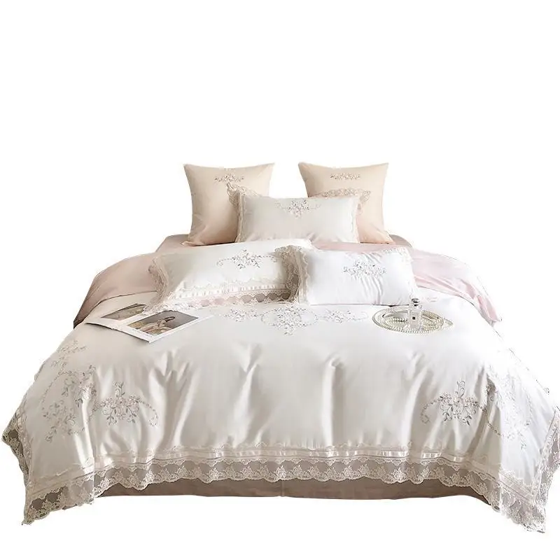 Estilo francés, 120 piezas de estilo princesa, algodón de fibra larga, conjunto de cuatro piezas, encaje.