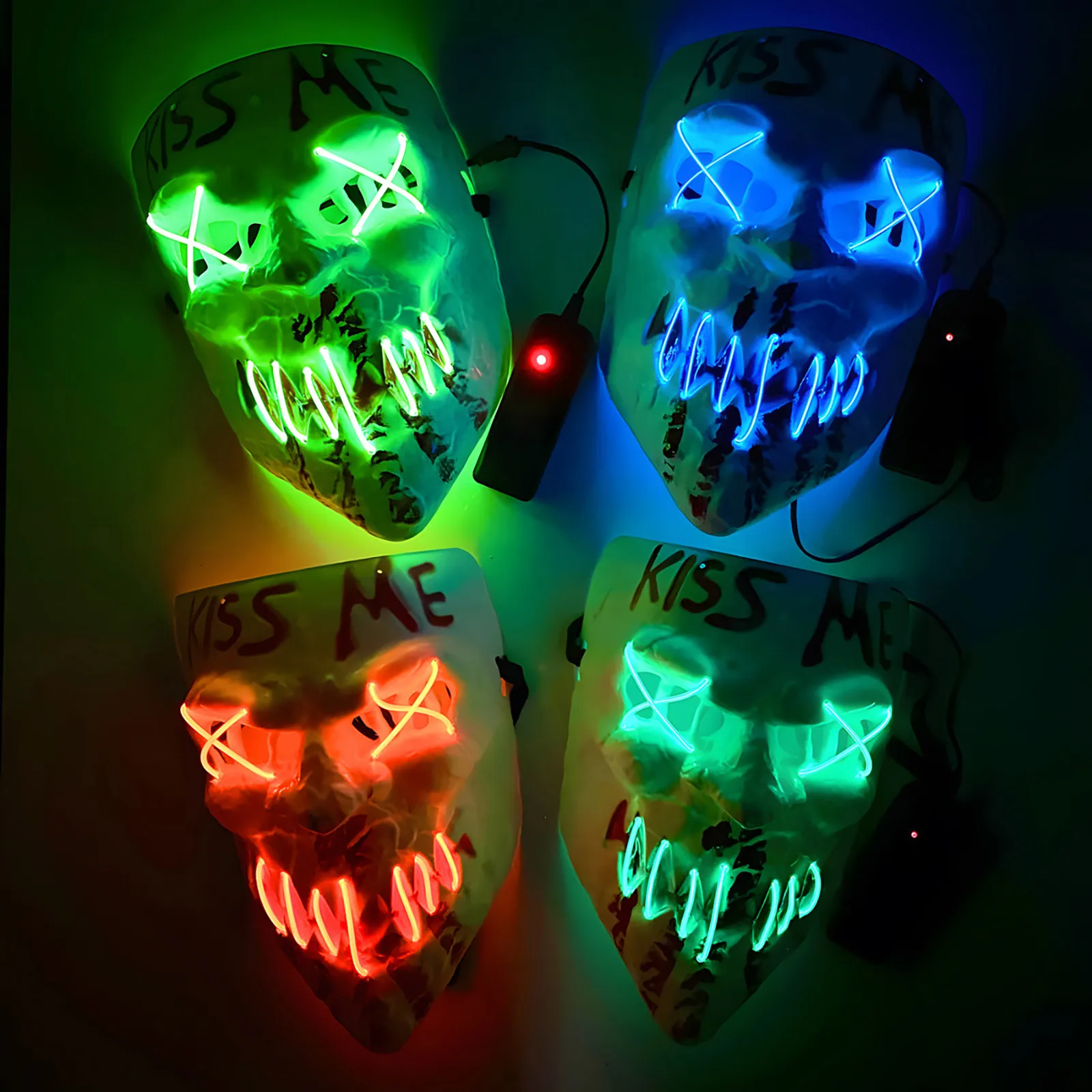 Halloween Costume Mask Evil Smiley Horror Mask Wireless Glowing Scary Mask Adult Kiss Me Mask Full Face Cosplay Mask Scary Masqu