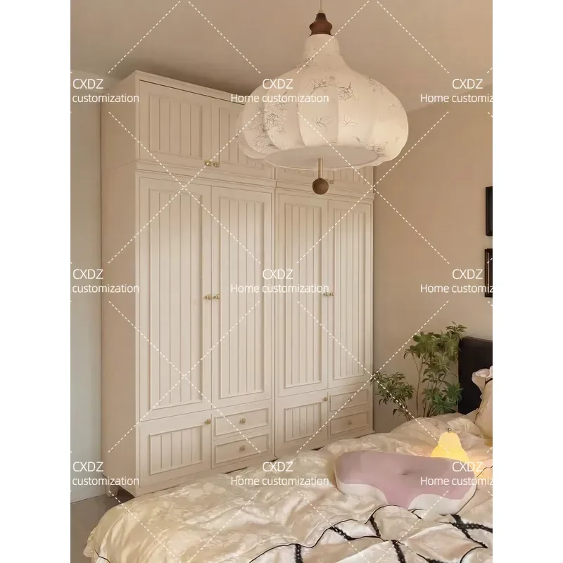 Retro Solid Wood Wardrobe Cream Style Bedroom Home Storage Cabinet with Drawers Large Capacity Clothes Organizer Furniture