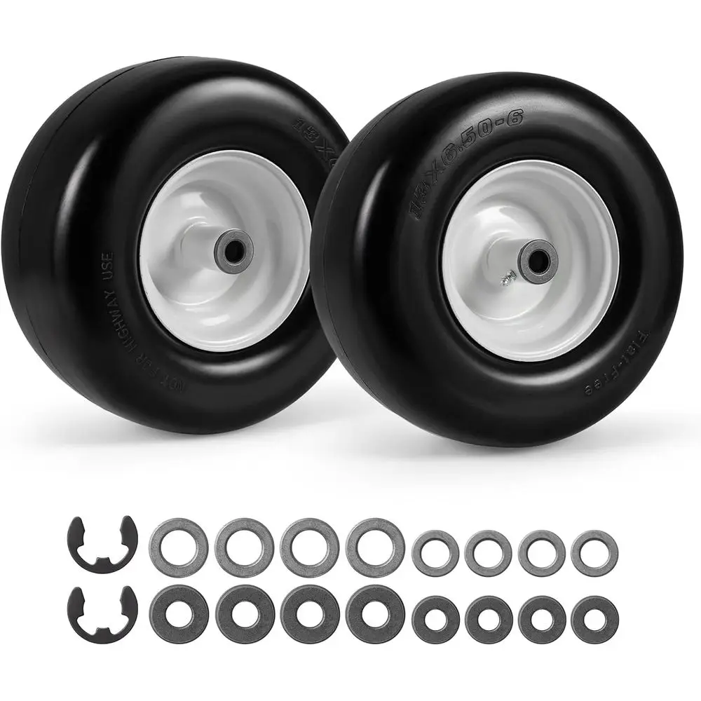

6.50-6 Solid Rubber Tires with 5.5-6.8 Hub, 3/4 & 1/2 Bushings, 2-Pack for Lawn Mowers & Garden Carts