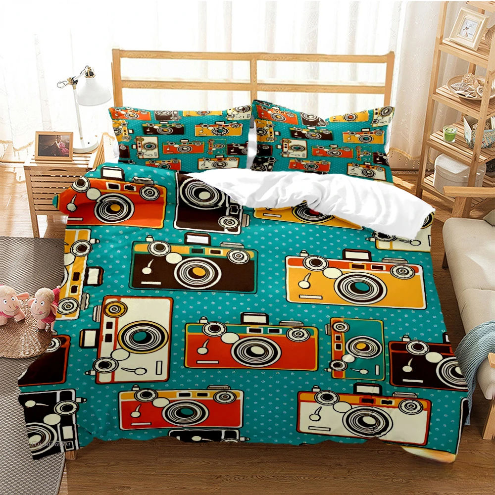 

Vintage Camera Duvet Cover Fashion Comforter Bedding set Soft Quilt Cover and Pillowcases for Teens Boy Single/Double/Queen/King