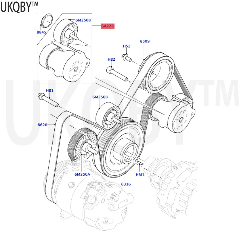 Ra ng e Ro ve r Ev oq ue 2012 Belt pulley assembly · Idler pulley bolt  LR073726 LR073726