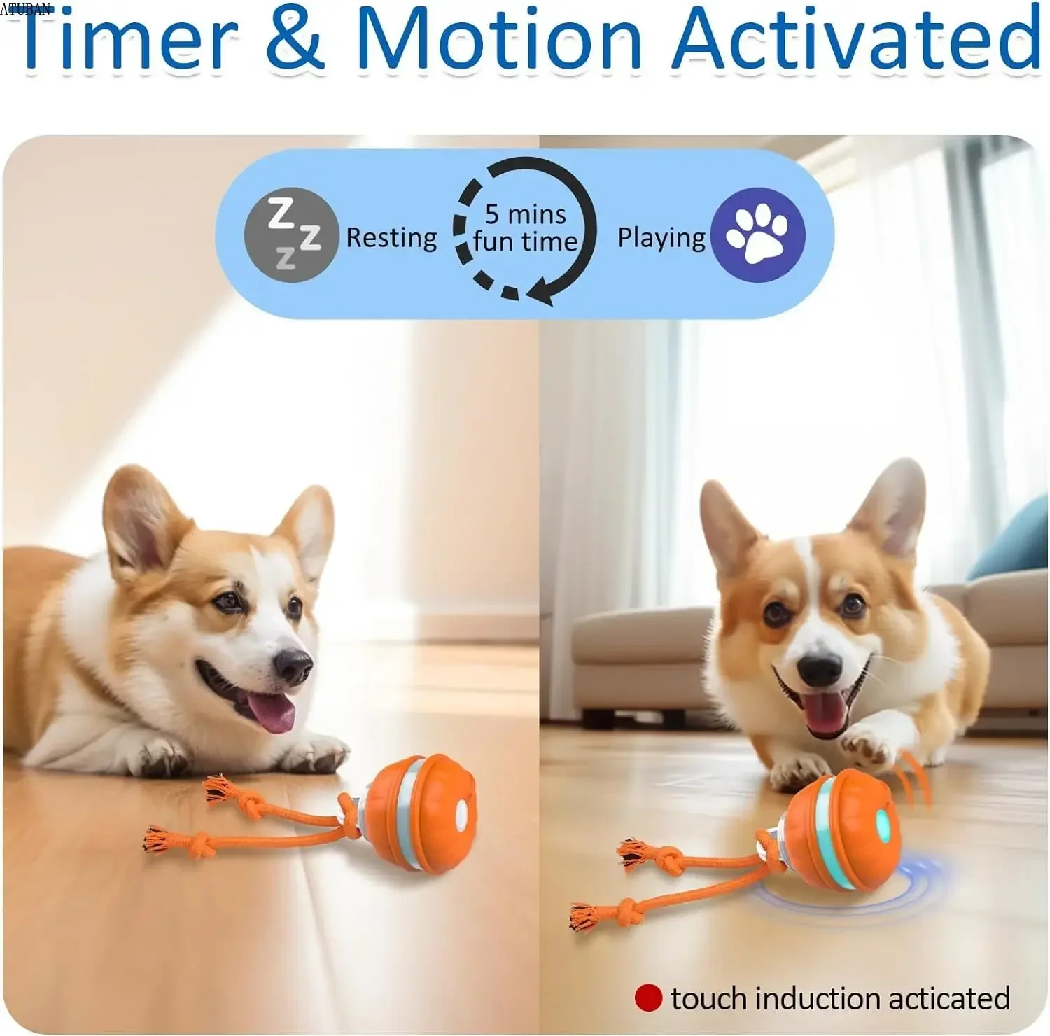 KLYM  Interactive Dog Toys,Motion Activated Dog Ball,Automatic Rolling Ball Toys for Puppy,Active Rolling Ball for Cats&Dogs