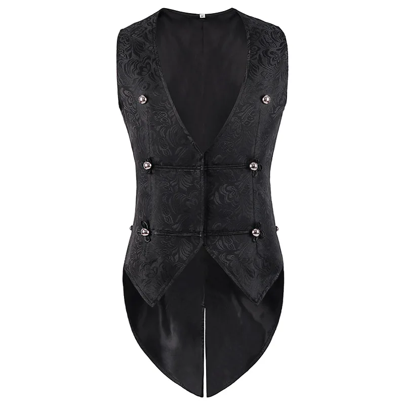 Mens Victorian Suit Vest Men Steampunk Gothic Medieval Jacquard Waistcoat Sleeveless Tailcoat Party Halloween Costume Homme XXXL