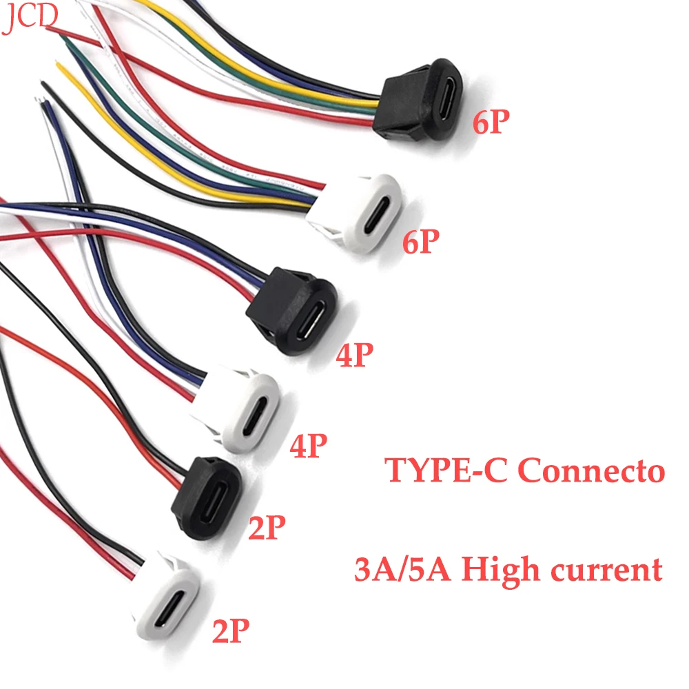 1PC 2 4 6 Pin Type-c Wodoodporne złącze USB Bezpośrednia kompresja żeńska podstawa Gniazdo żeńskie Interfejs ładowania z drutem spawalniczym