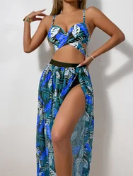 2026 Printed 3 Pieces Bikini Strappy Swimsuit Women Push Up Swimwear Female Bathers Bathing Swimming Swim Suit Beachwear XL