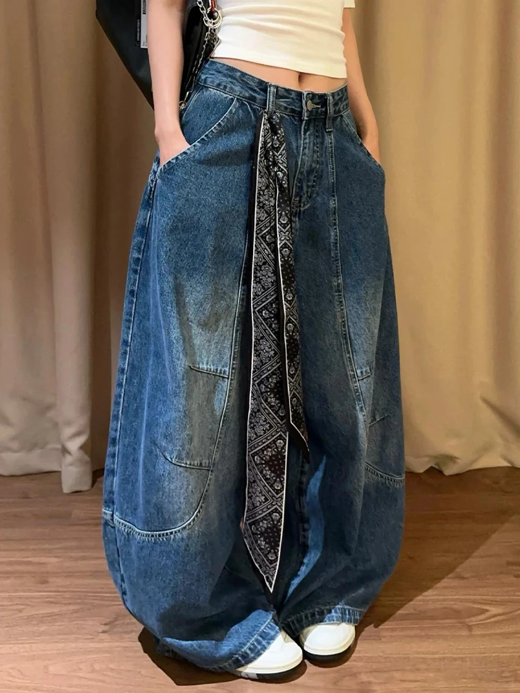 

Американские свободные женские джинсы с высокой талией, рваные, с эффектом потертости, длиной в пол, буткат, повседневные, летние, уличный стиль